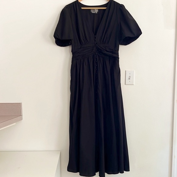 NWOT Anthropologie Katerina Button-Front Midi Dress Black - Picture 4 of 16